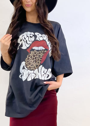 Livy Lu Leopard Rolling Stones Graphic Tee | Smoke