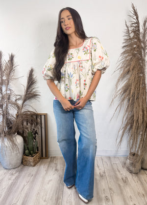 Frilly Florals Babydoll Top | Ivory