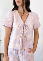 Sunday Striped Puff Sleeve Top | Pink