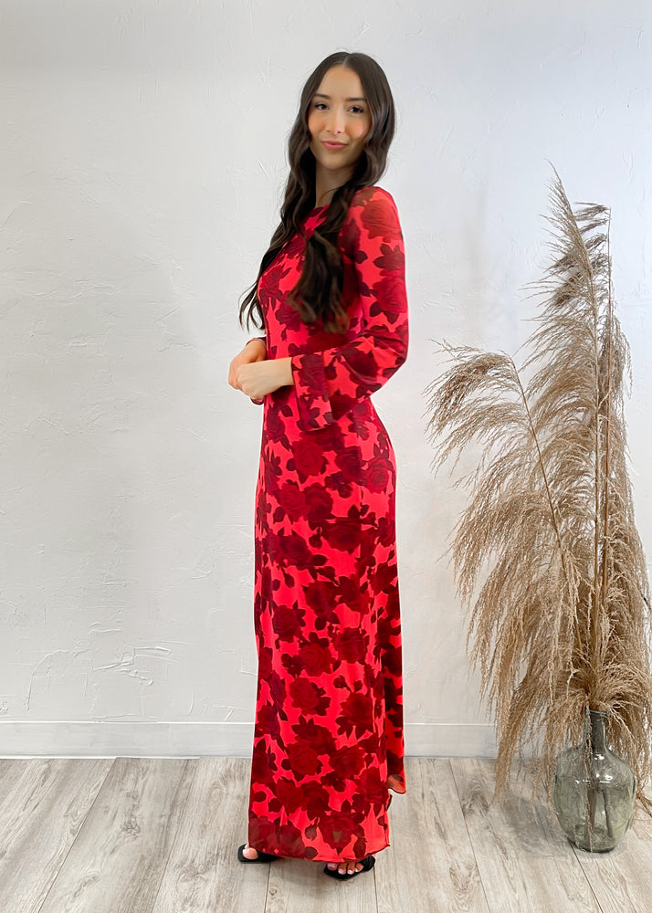 Provence Bloom Floral Maxi Dress | Red