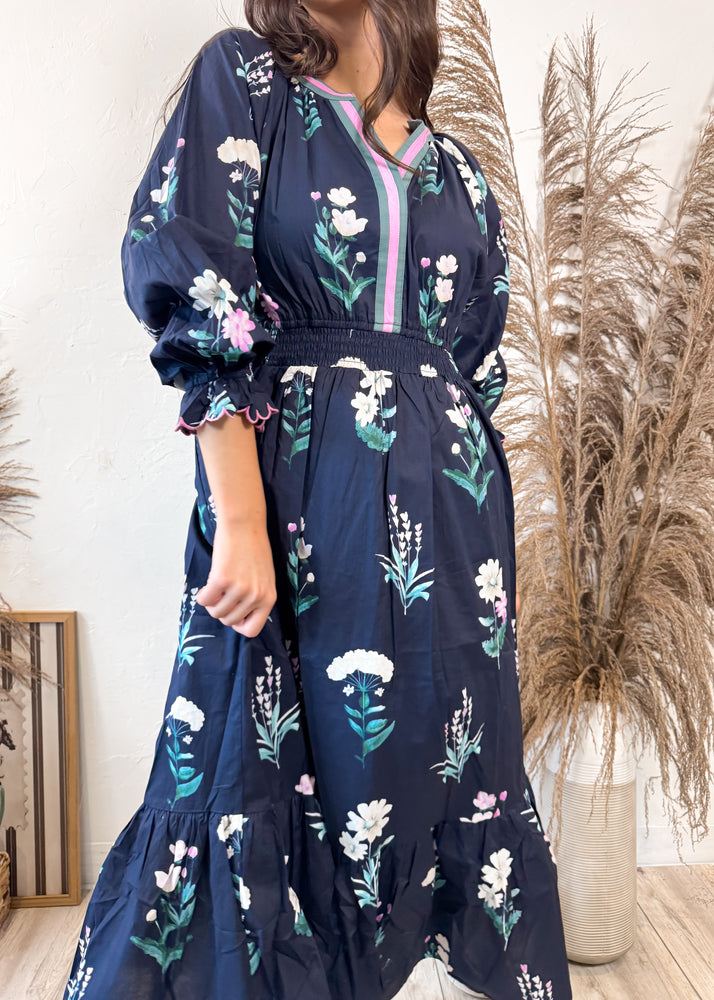 Falling Foliage Midi Dress | Midnight