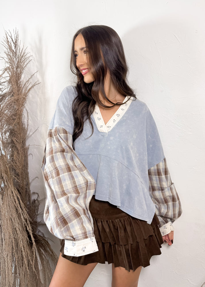 For Keeps Plaid/Floral Top | Denim