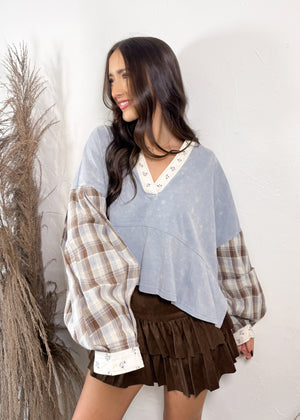 For Keeps Plaid/Floral Top | Denim