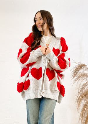 Hearts All Over The World Cardigan Sweater | Oatmeal