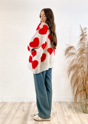 Hearts All Over The World Cardigan Sweater | Oatmeal