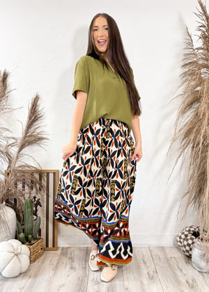 Retro Bloom Work to Casual Pants | Black Mix