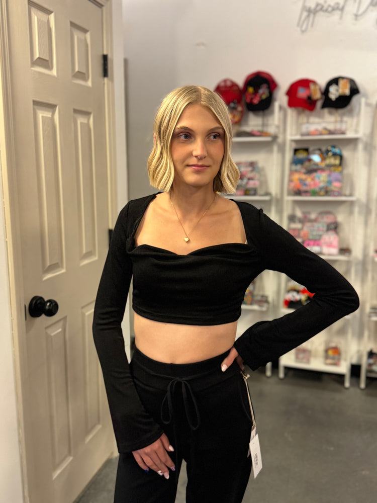 Night Out Knit Scoop Neck Top | Black