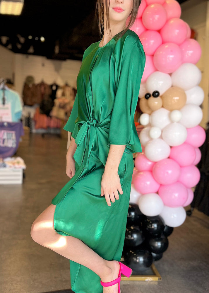 
            
                Load image into Gallery viewer, LUCCA Remona Tulip Hem Wrap Dress| Emerald
            
        