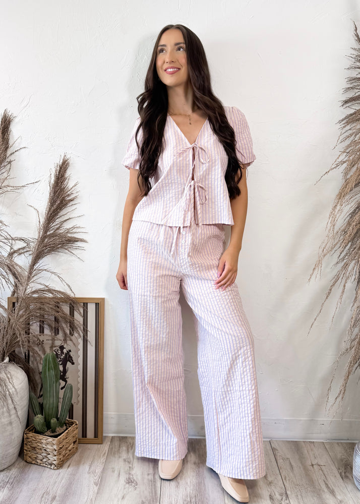Sunday Striped Puff Sleeve Top | Pink