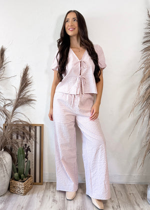 Sunday Striped Puff Sleeve Top | Pink