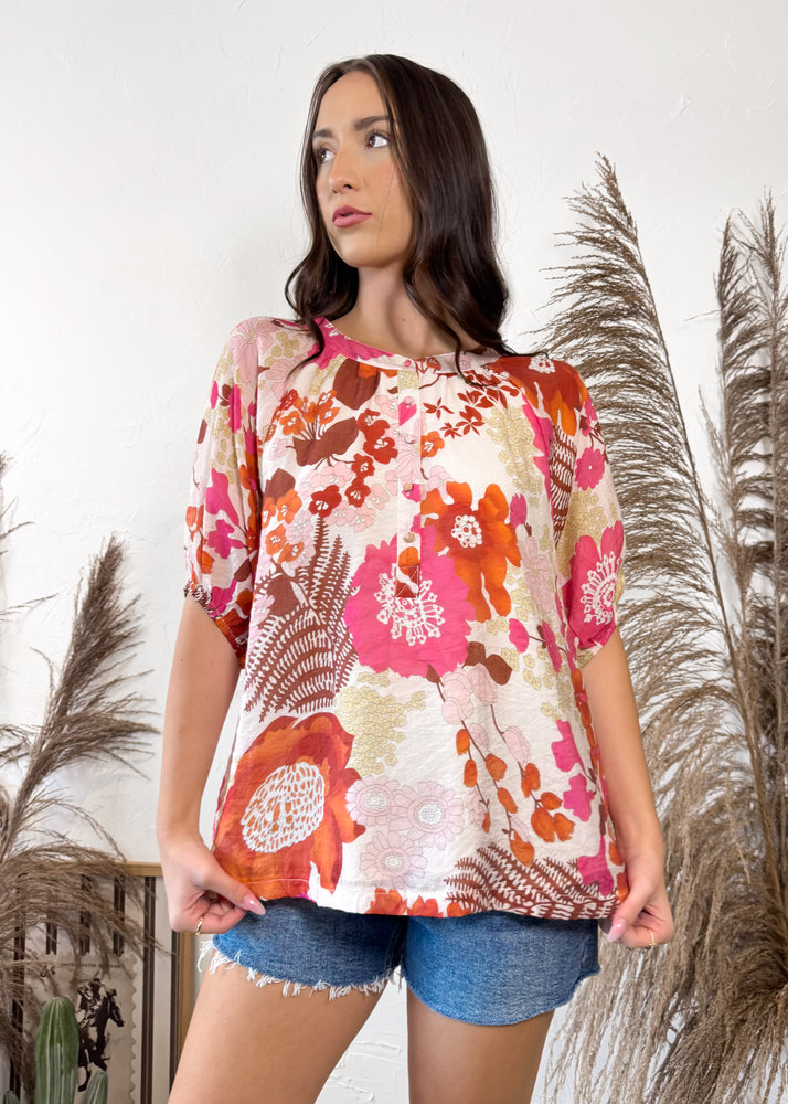 Ina Floral Button Top | Pink