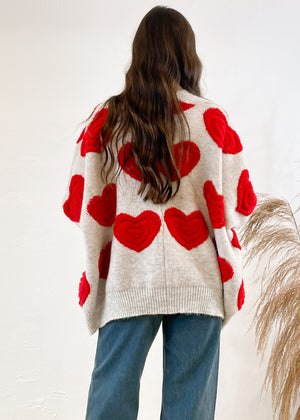 Hearts All Over The World Cardigan Sweater | Oatmeal