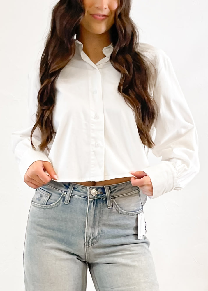 Velvet Heart Lilith Cropped Button Up Top | White