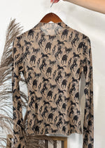 Horse Rodeo Lace Long Sleeve Top | Taupe