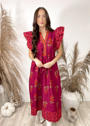 Mulled Cider Floral Dress | Burgundy