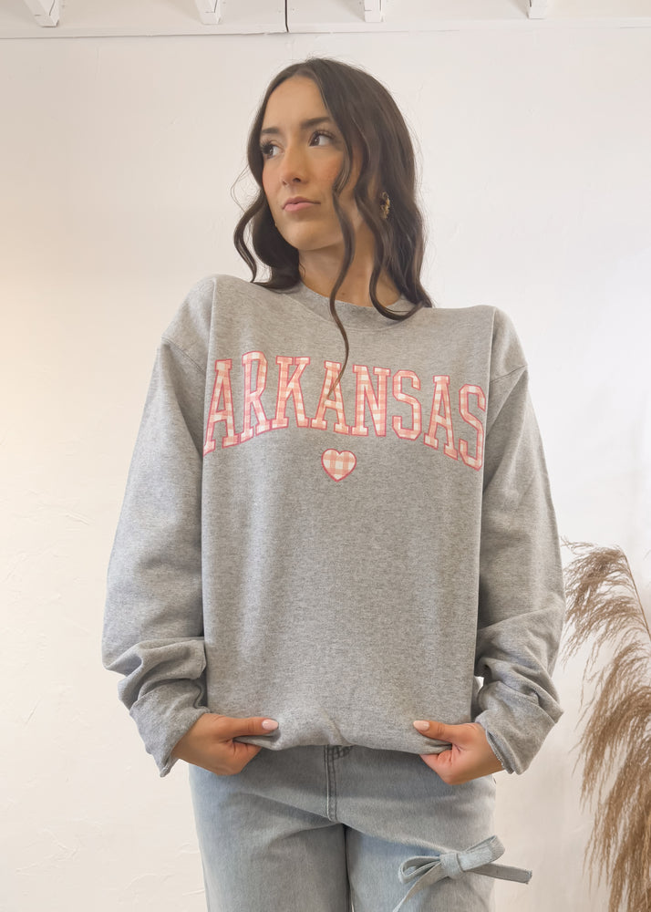 Livy Lu Arkansas Gingham Heart Sweatshirt | Gray