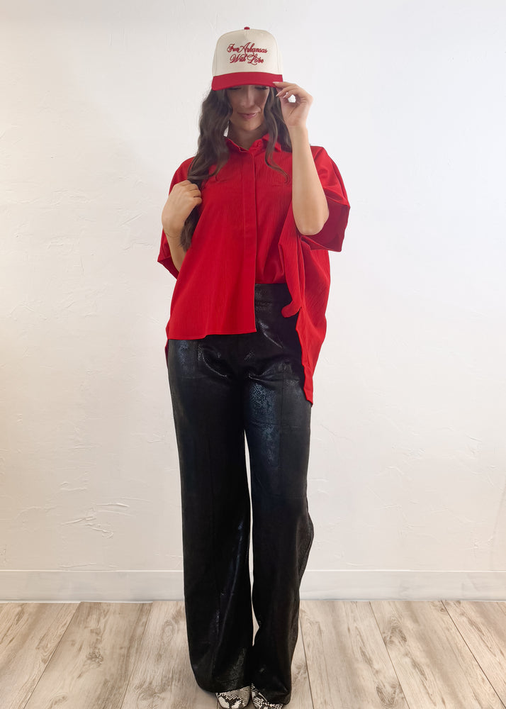 The Kamree Oversized Button Up Top | Red