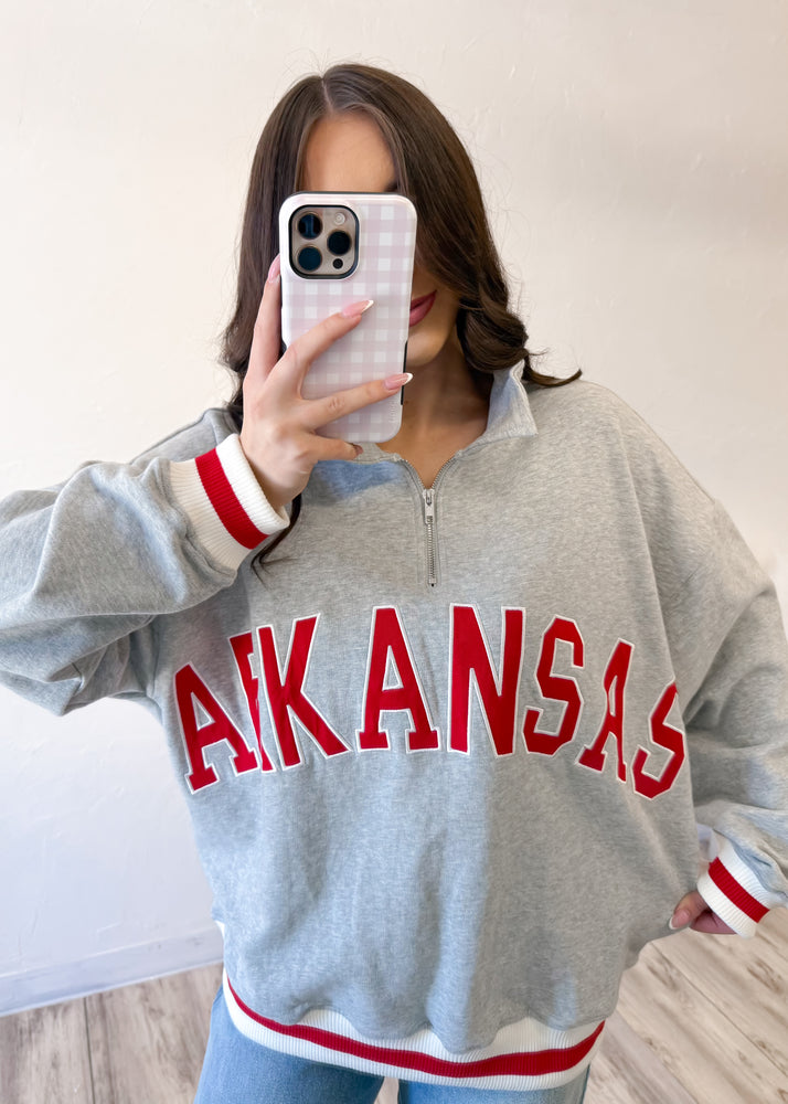Arkansas Quarter Zip Sweatshirt | Heather Grey