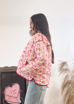 Never Too Old For Bows Quilted Jacket | Pink