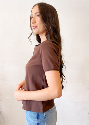 Harvest Patch Scallop Edge Crop T-Shirt | Chocolate