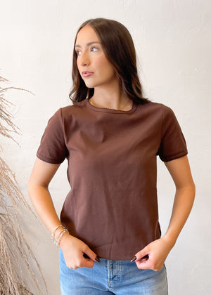 Harvest Patch Scallop Edge Crop T-Shirt | Chocolate