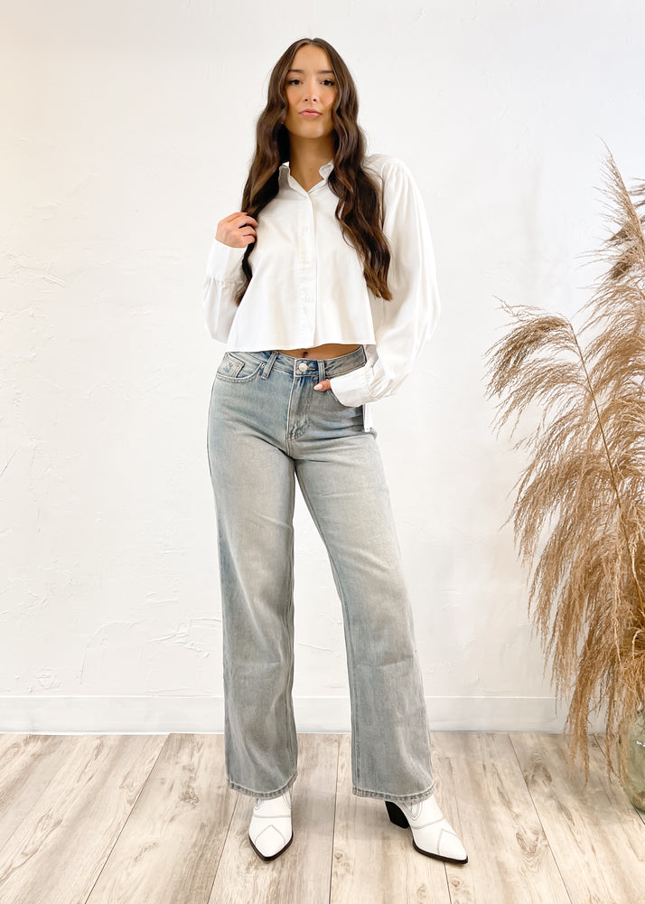 Velvet Heart Lilith Cropped Button Up Top | White