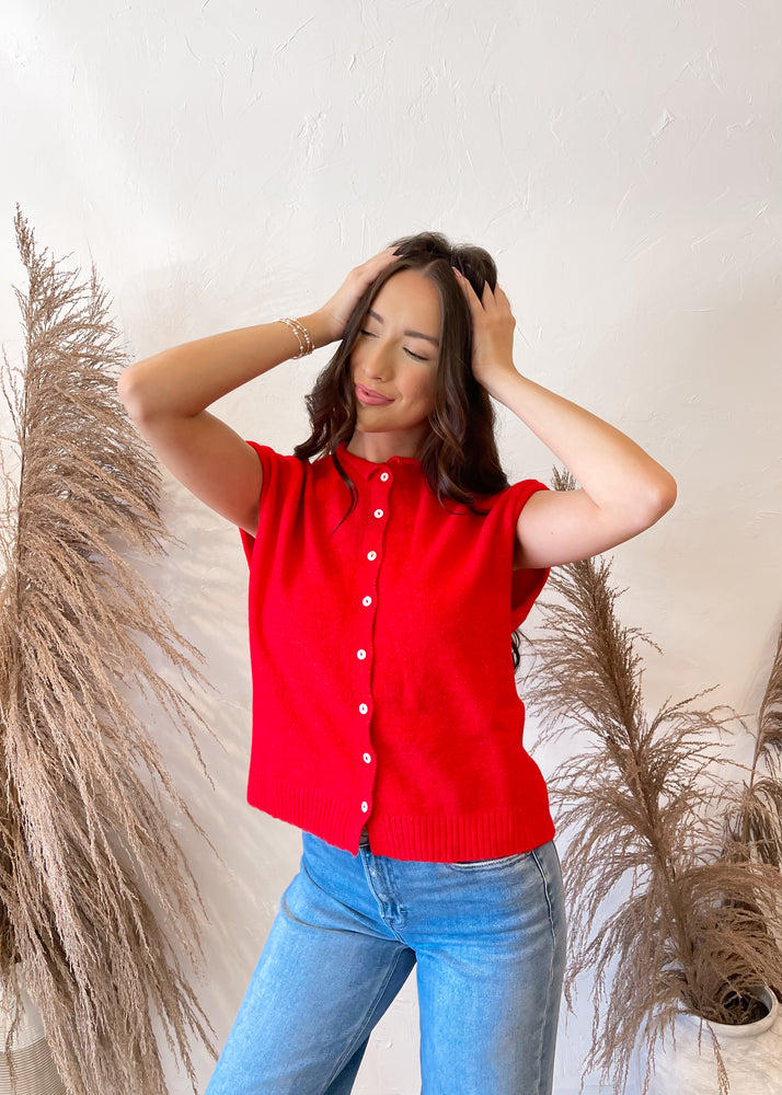 The Piper Vest Cardigan | Tomato Red