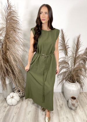 Olive Affair Dress with Belt | Olive
