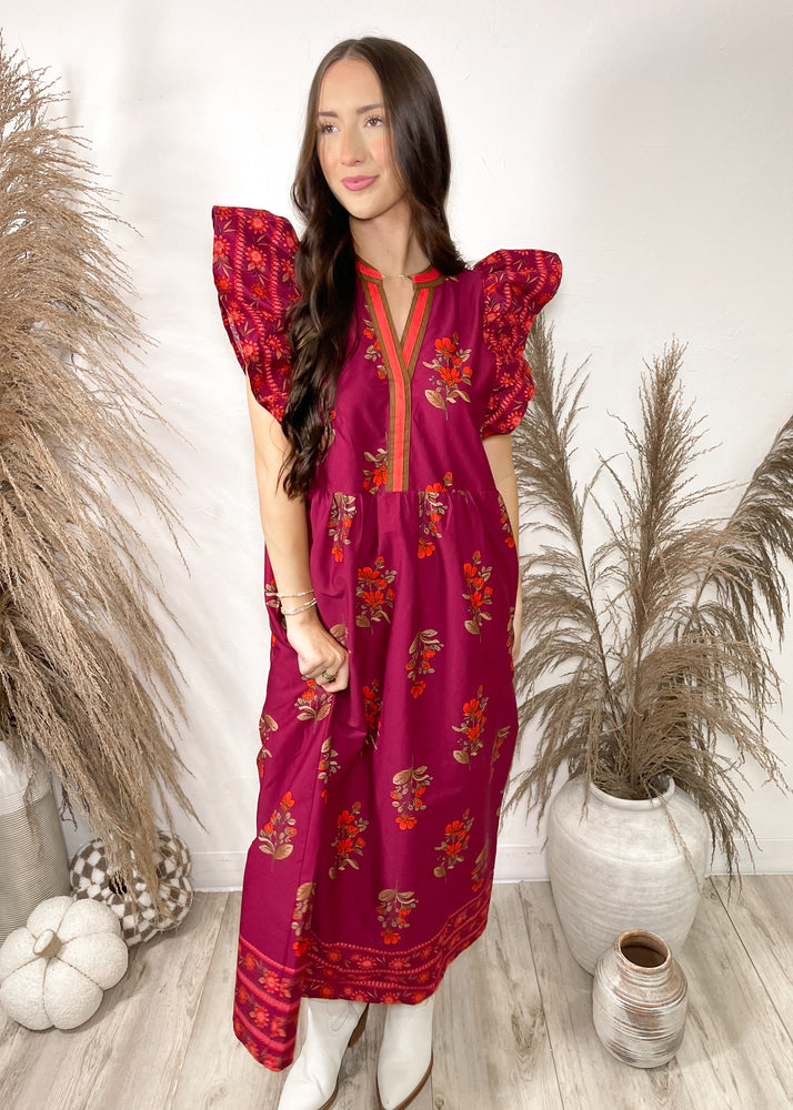 Mulled Cider Floral Dress | Burgundy