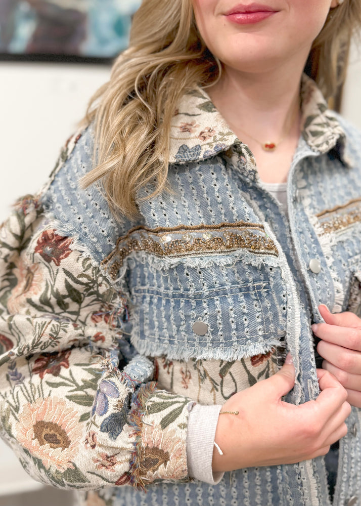 Fall Aroma Woven Floral Jacket | Denim