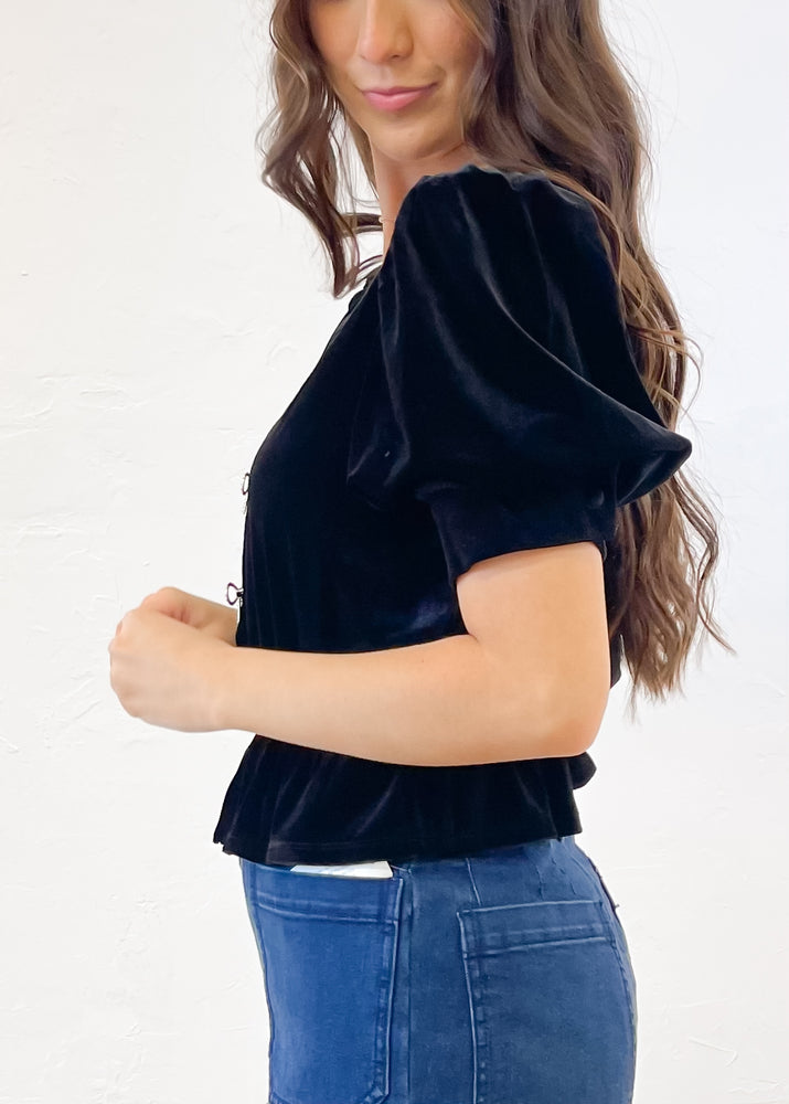 Lucy Paris Eline Velvet Top | Black