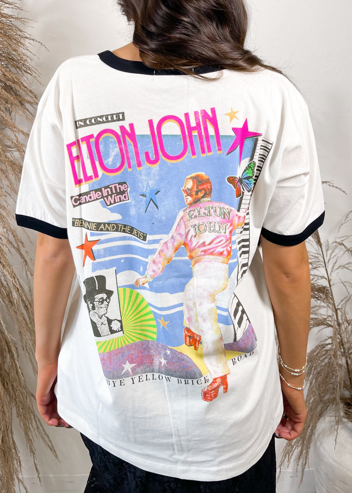 Daydreamer Elton Jogn 1973 Pop Art Oversized Ranger Tee | Vintage white