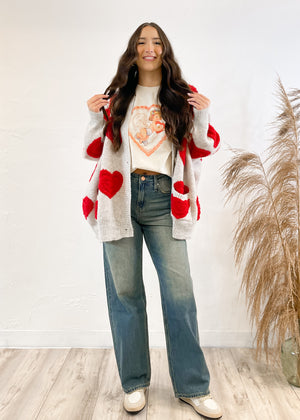 Hearts All Over The World Cardigan Sweater | Oatmeal