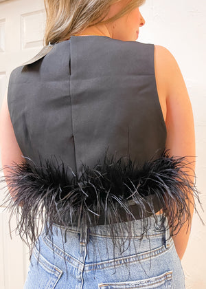 Aureum Black Feather Crop Top | Black