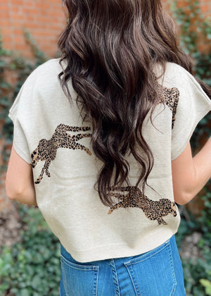 
            
                Load image into Gallery viewer, Cheetah Girl Sweater Top | Oatmeal
            
        