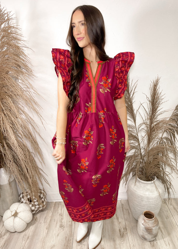 Mulled Cider Floral Dress | Burgundy