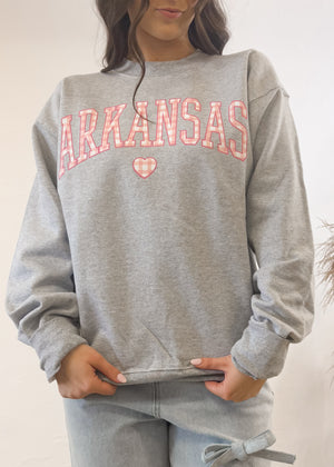 Livy Lu Arkansas Gingham Heart Sweatshirt | Gray