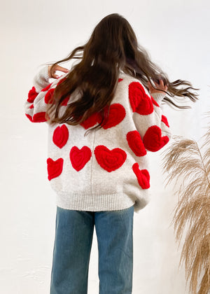 Hearts All Over The World Cardigan Sweater | Oatmeal