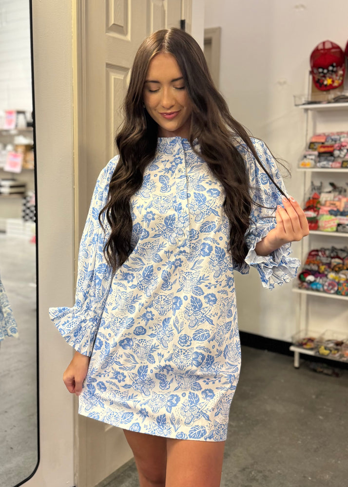 Sincerely Ours Blue Leopard Park Mini Dress