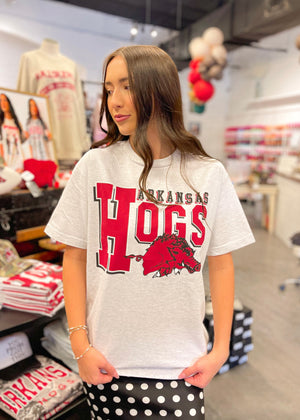 Arkansas Hogs Tee | Ash Grey