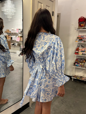 Sincerely Ours Blue Leopard Park Mini Dress