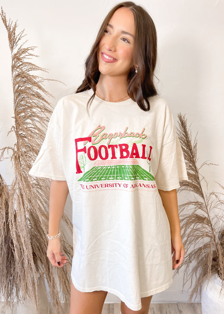 Livy Lu Arkansas Razorbacks Football Field Off White Thrifted Tee
