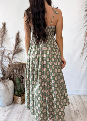 Strawberry Matcha Green Floral Dress