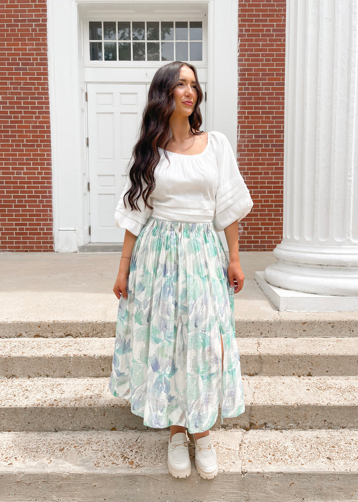 Lucy Paris Amari Midi Skirt | Turquoise Floral
