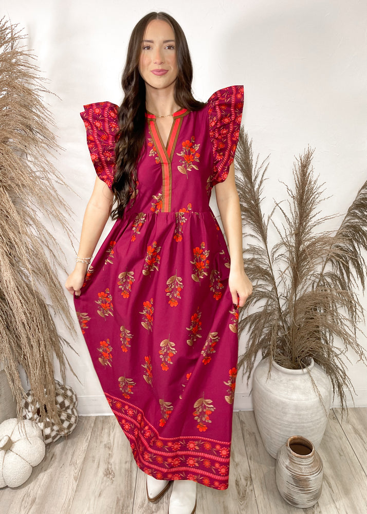 Mulled Cider Floral Dress | Burgundy