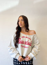 Livy Lu Arkansas Razorbacks Football Stencil Tie Off Shoulder Hi Dive Sweatshirt | Gray