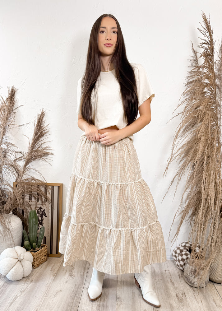 Pumpkin Patch Gingham Midi Skirt | Mocha