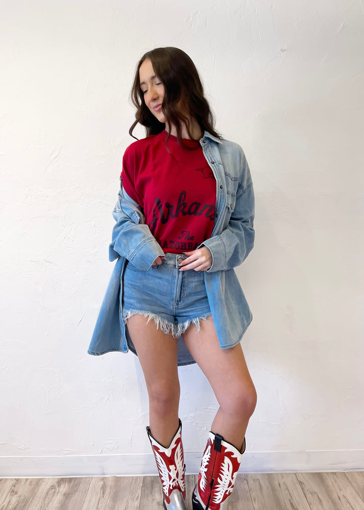 Livy Lu Arkansas Razorbacks Thrifted Tee | Red
