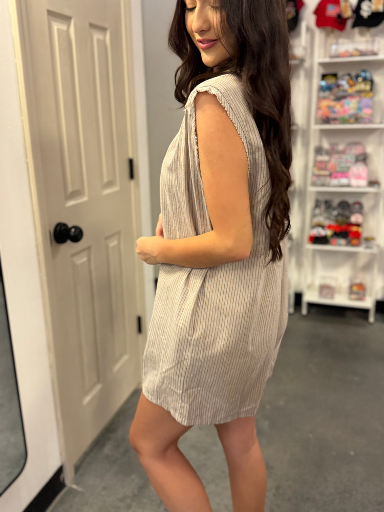 Laidback Life Pinstripe Sleeveless Romper | Sand