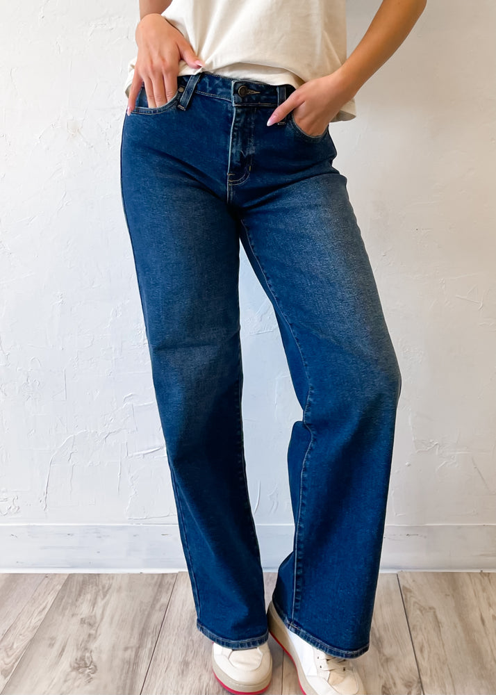 JBD Blair Mid Rise Slim Wide Leg Pant | Dark
